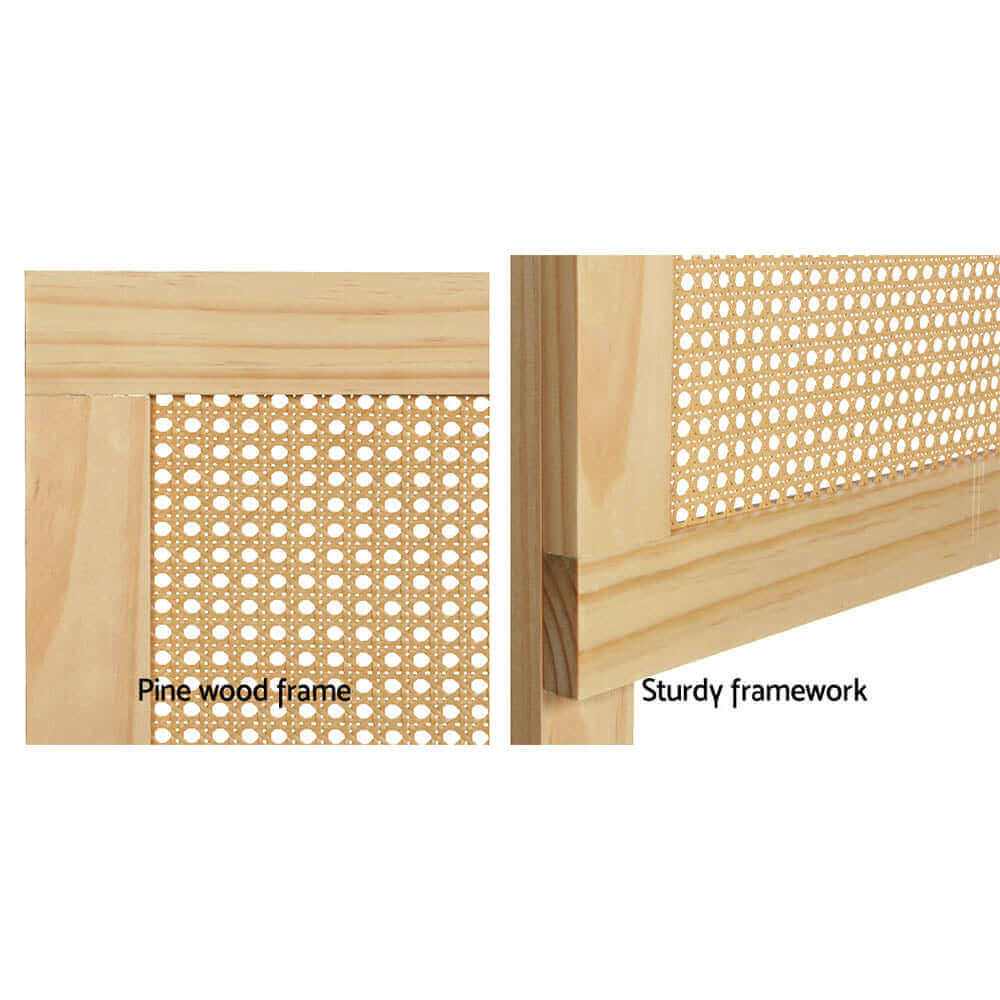 RIBO Rattan Bed Headboard Queen - Pine