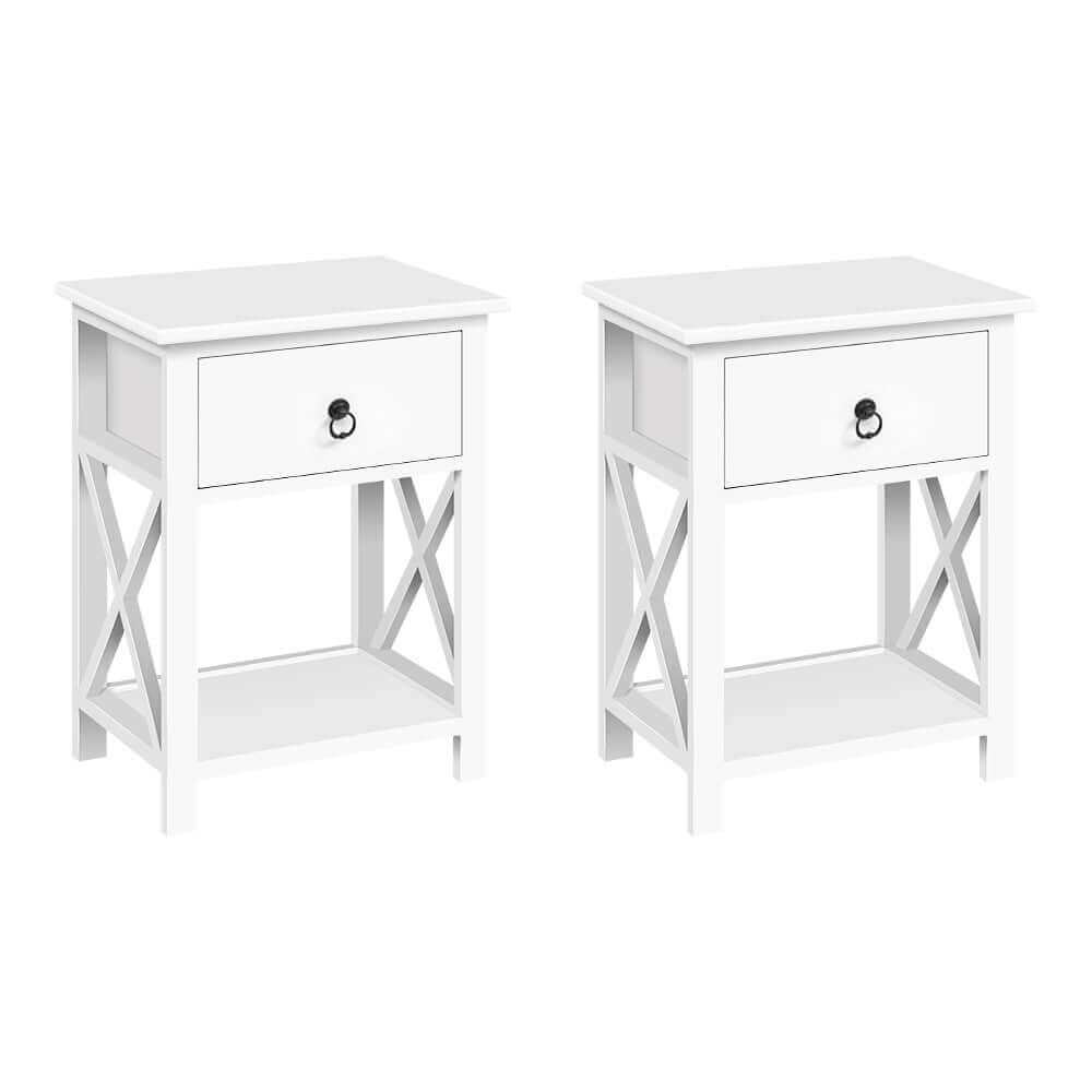 Bedside Table with Drawer and Shelf White-Upinteriors