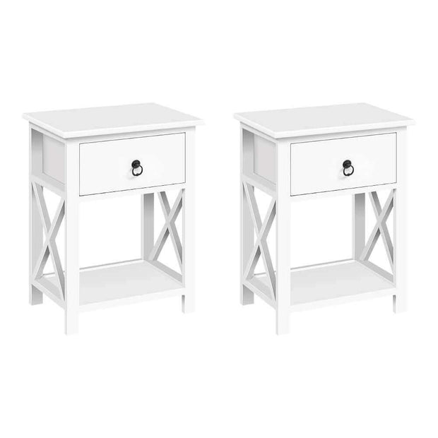 Bedside Table with Drawer and Shelf White