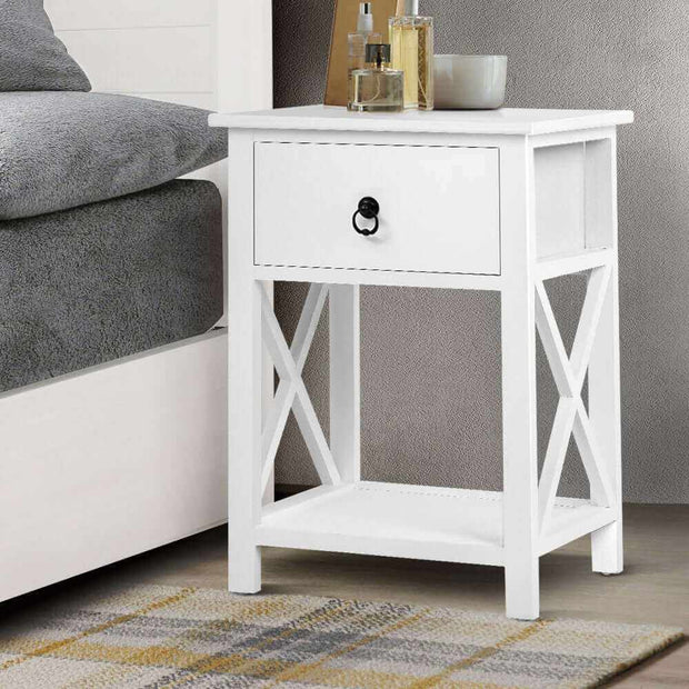 Bedside Table with Drawer and Shelf White