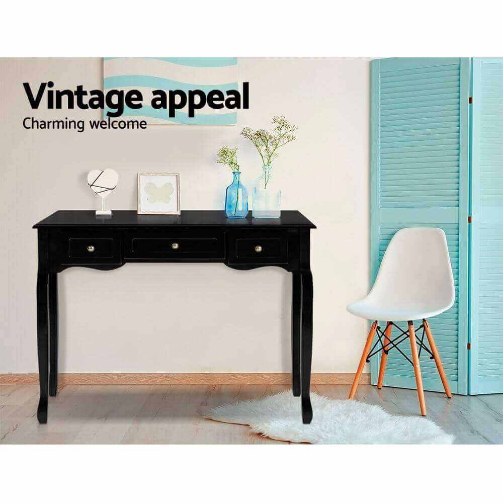 Console Table with Drawers Black 