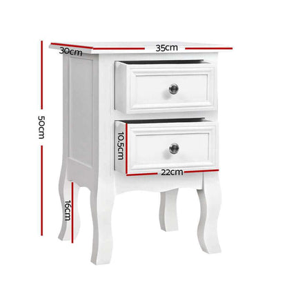 Artiss French Provincial Bedside Table 2 Drawers - BISSET White