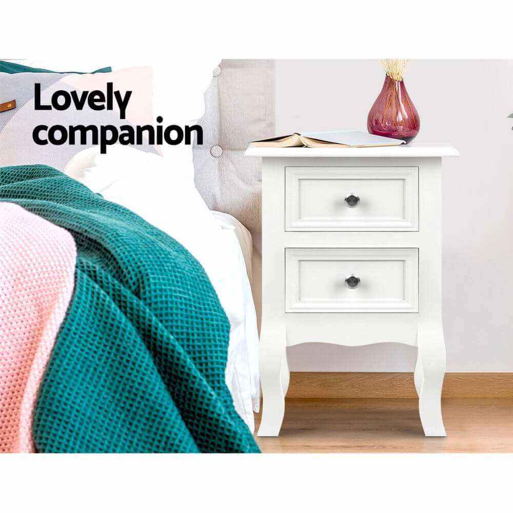 Artiss French Provincial Bedside Table 2 Drawers - BISSET White