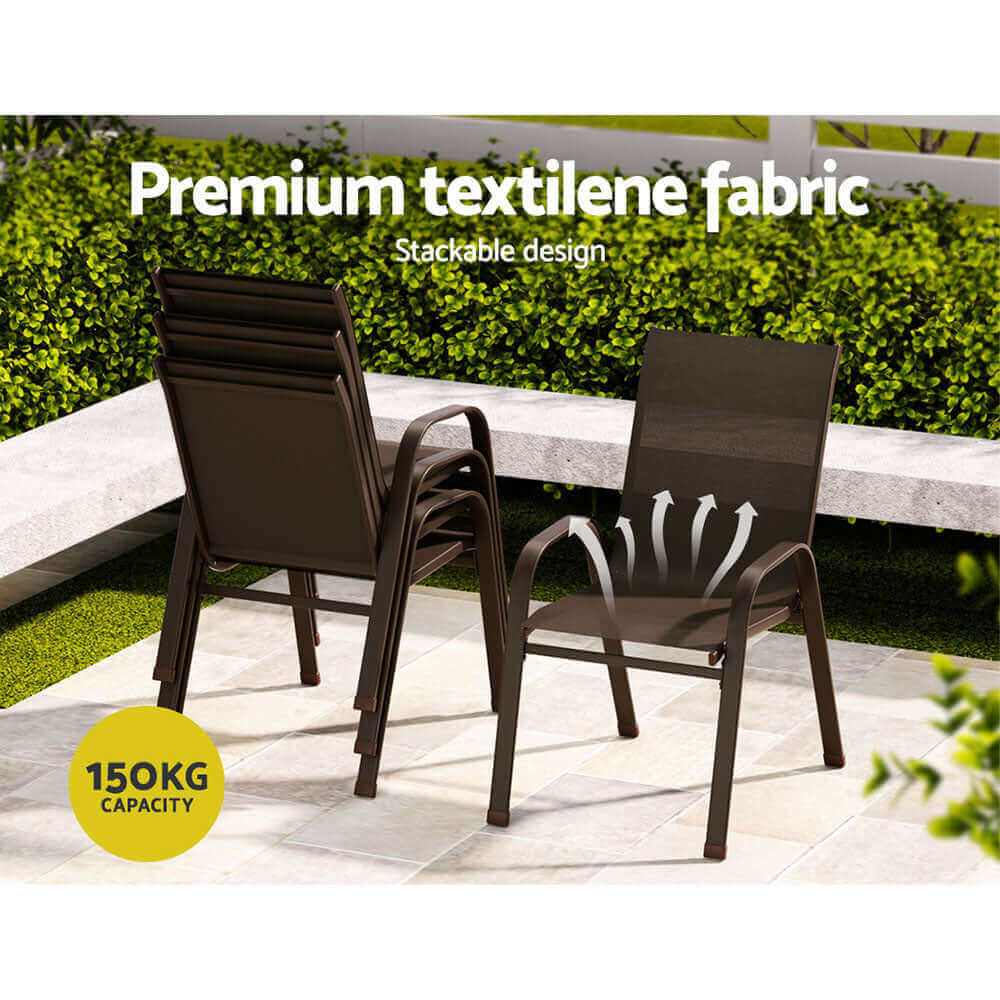 Gardeon 6PC Stackable Outdoor Dining Chairs - Brown