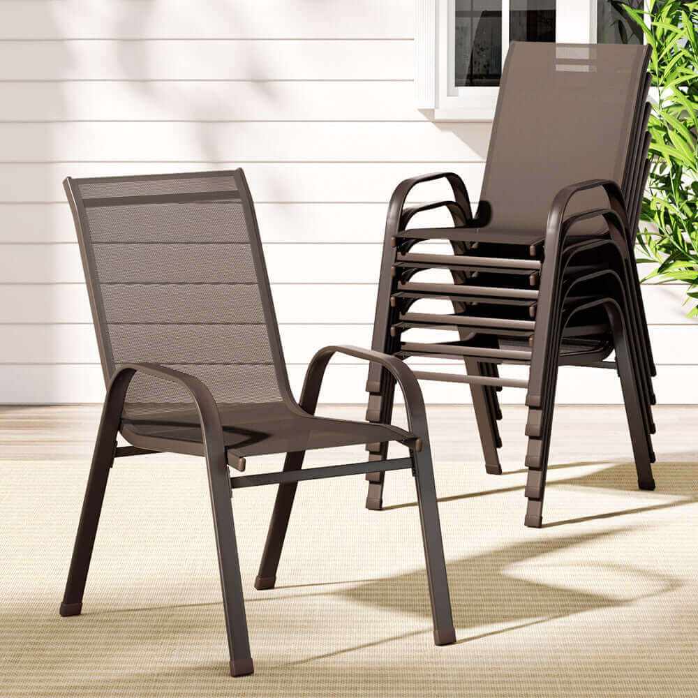 Gardeon 6PC Stackable Outdoor Dining Chairs - Brown