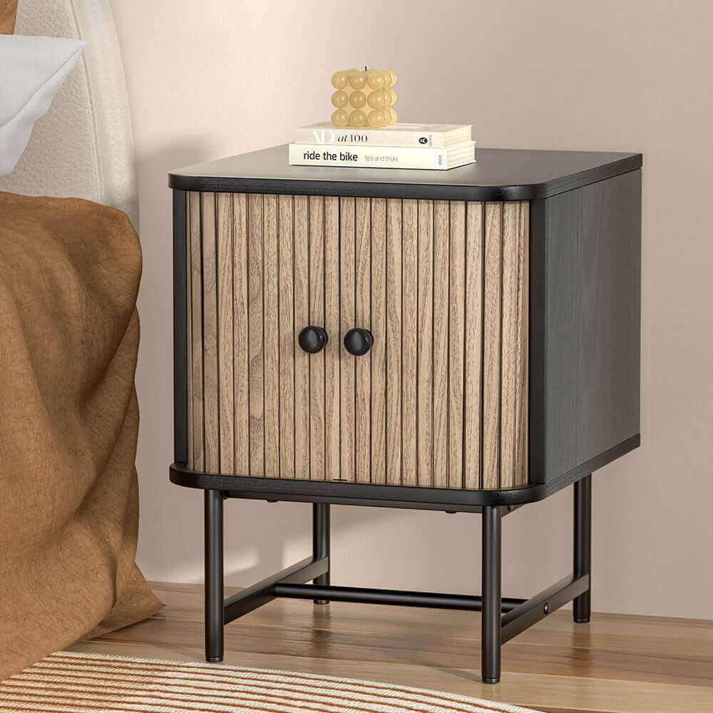 BORIS Bedside Table Storage Nightstand Black