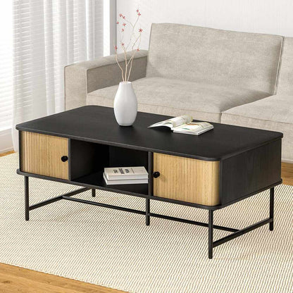 Artiss Coffee Table Sliding Drawer Door Black Boris