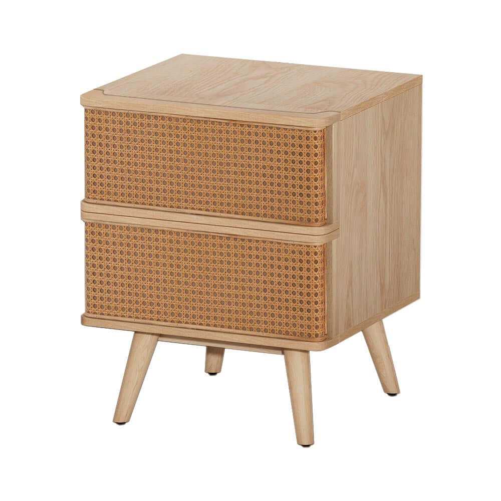 NORA Rattan Oak Bedside Table Nightstand