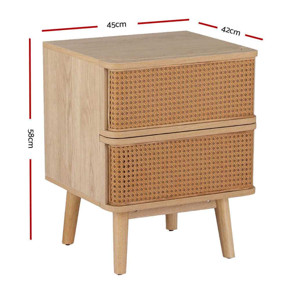 NORA Rattan Oak Bedside Table Nightstand