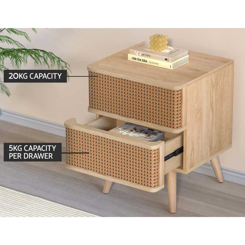 NORA Rattan Oak Bedside Table Nightstand