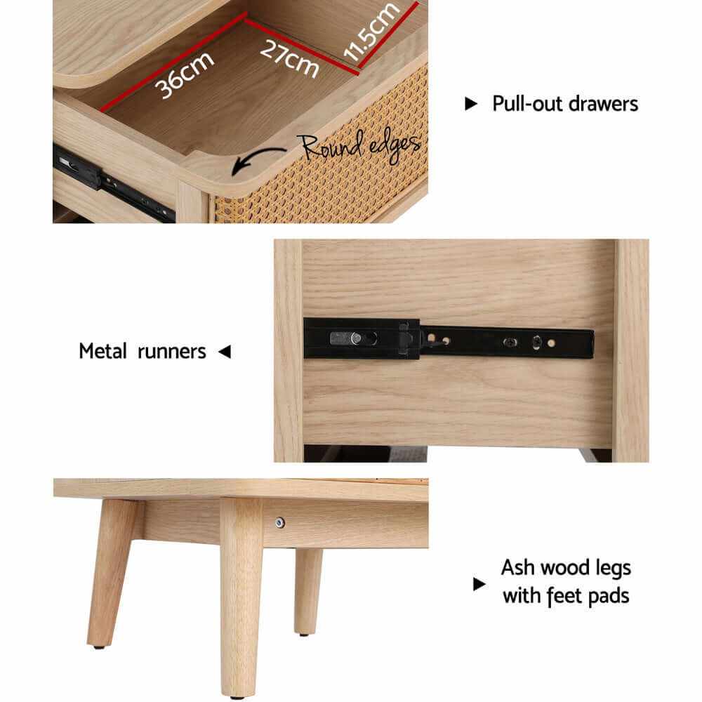NORA Rattan Oak Bedside Table Nightstand
