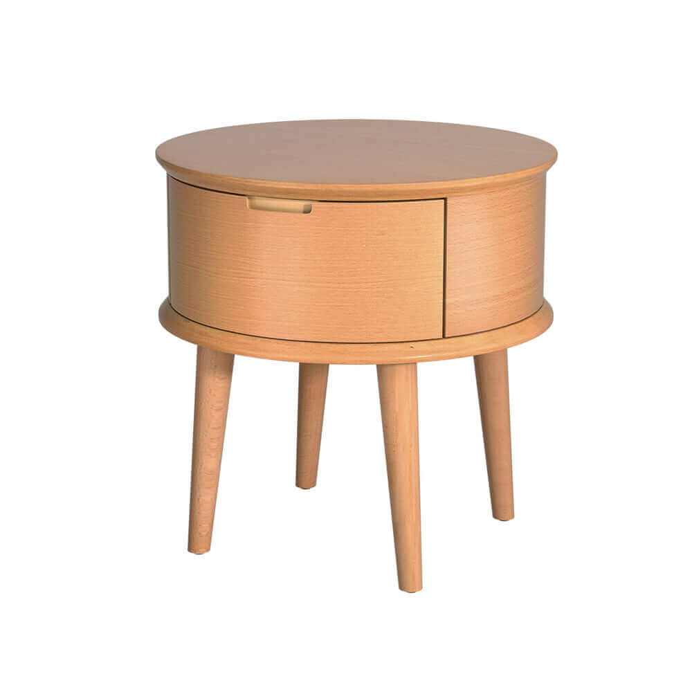 ENZO Bedside Table Drawers Curved Side End Table Oak