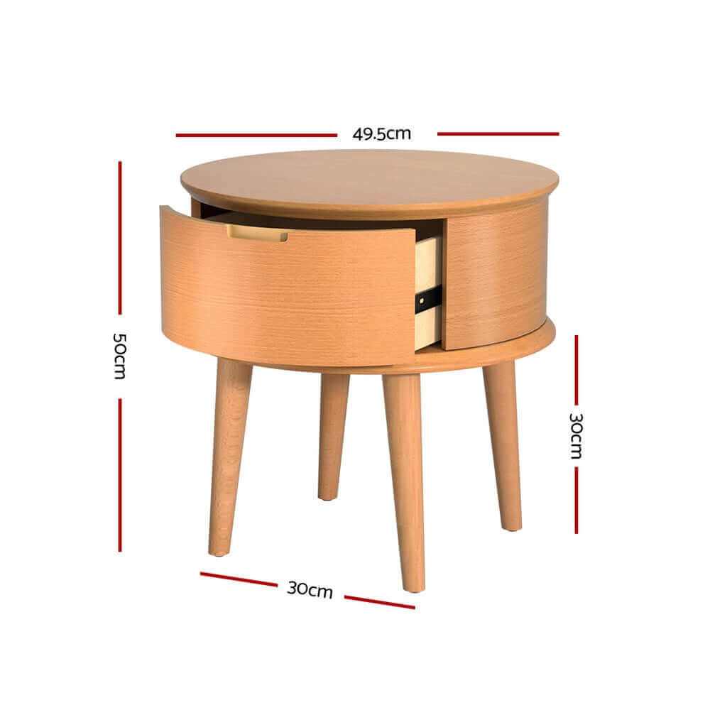 ENZO Bedside Table Drawers Curved Side End Table Oak