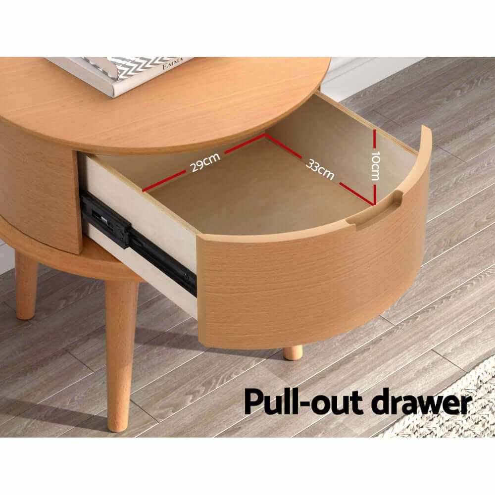 ENZO Bedside Table Drawers Curved Side End Table Oak