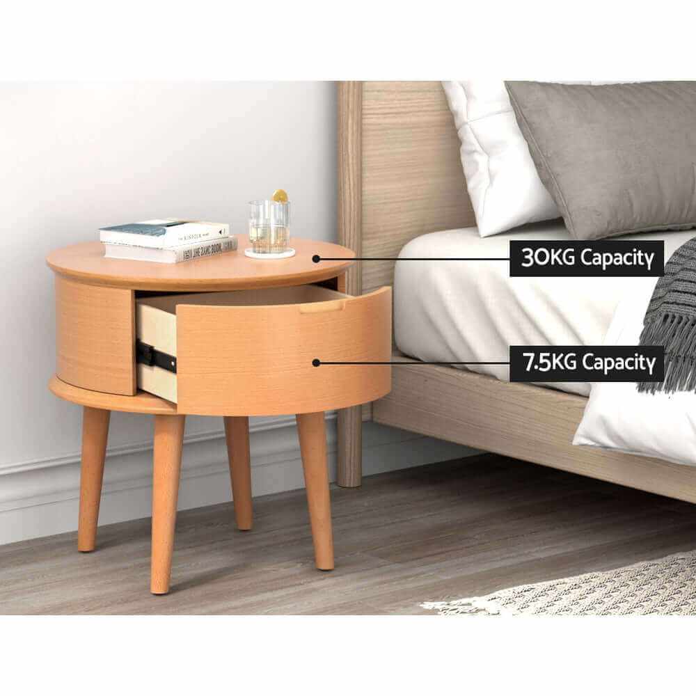 Artiss Bedside Table Drawers Curved Side End Table Oak ENZO