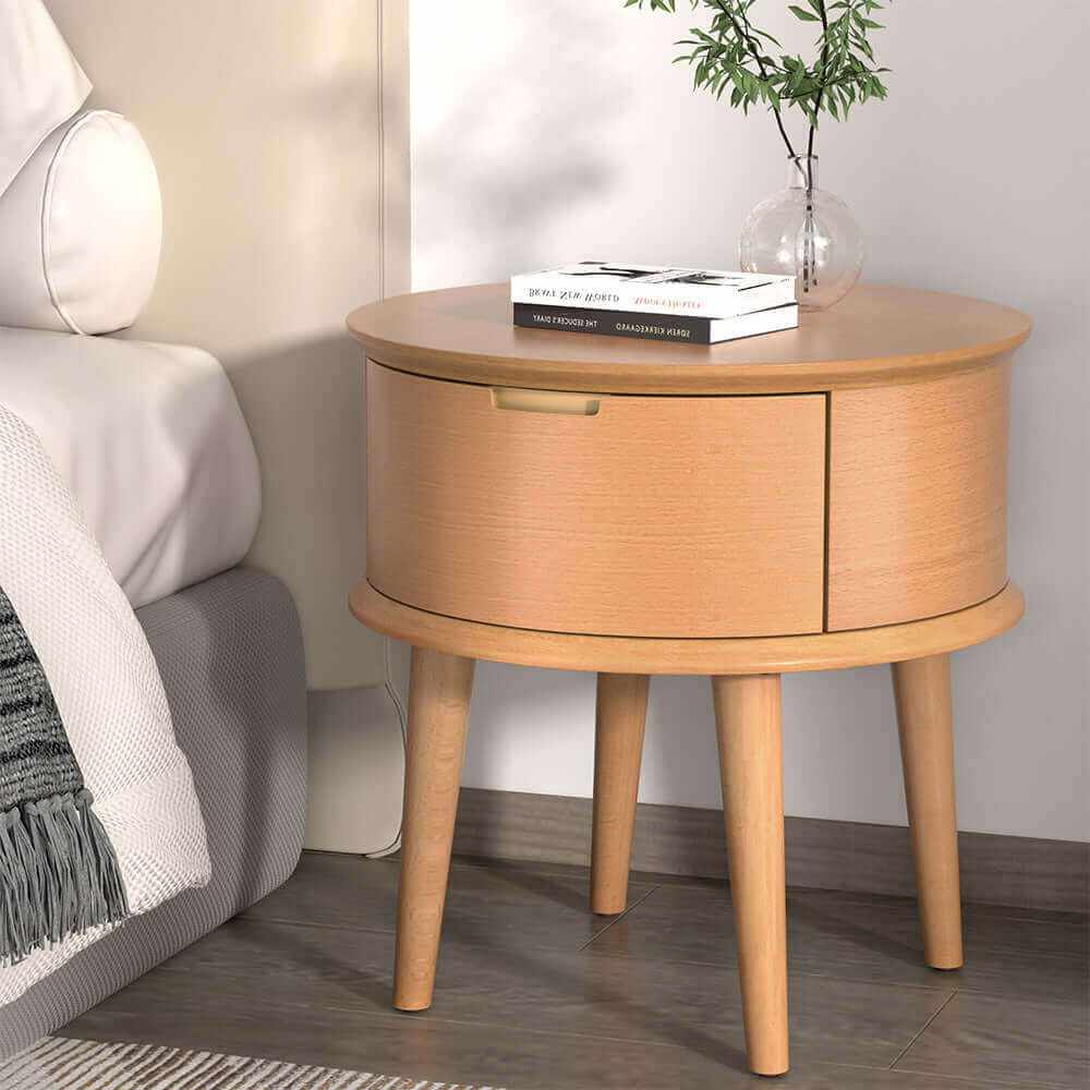 Artiss Bedside Table Drawers Curved Side End Table Oak ENZO