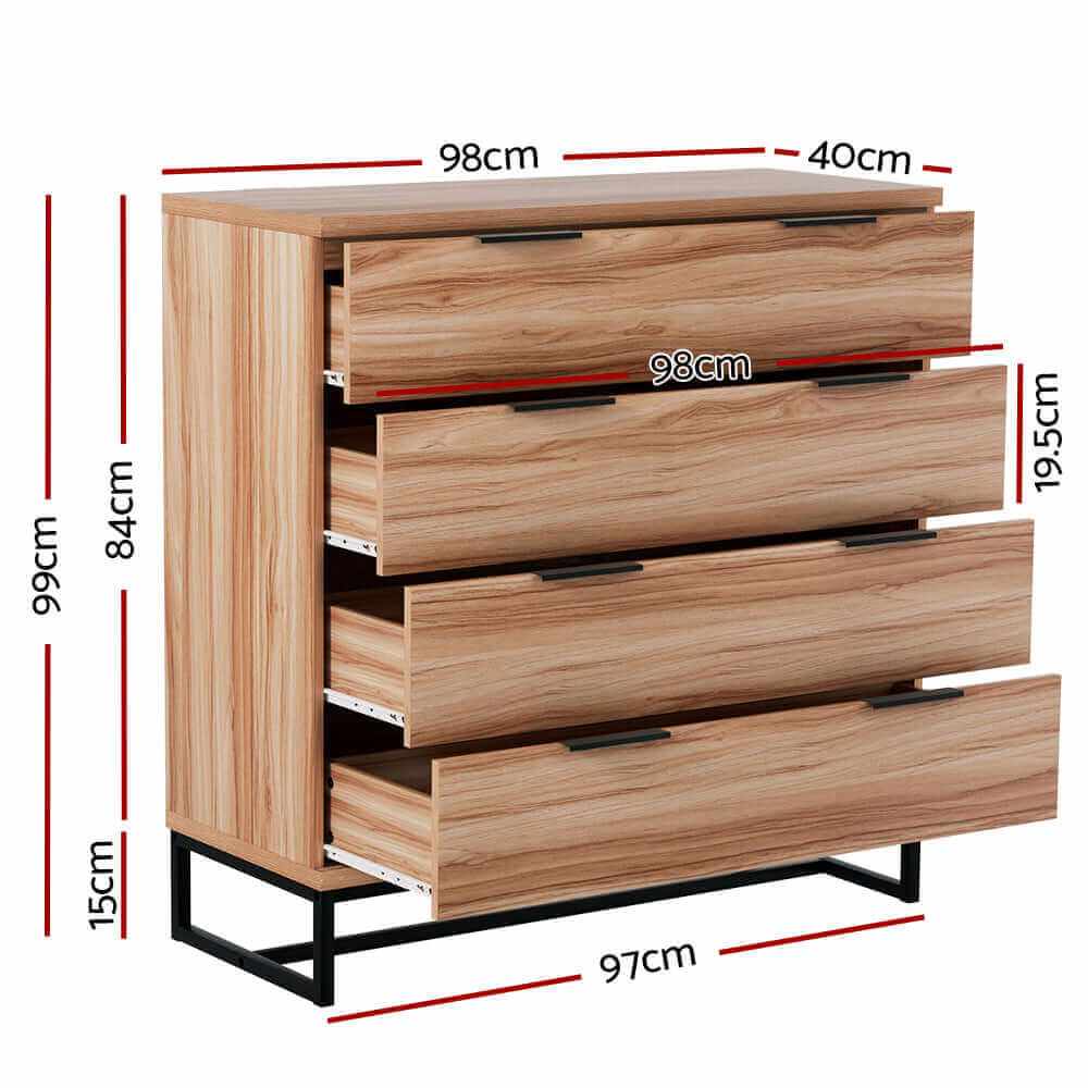 NOCHE Chest of 4 Drawer Tallboy Storage - Rust Oak