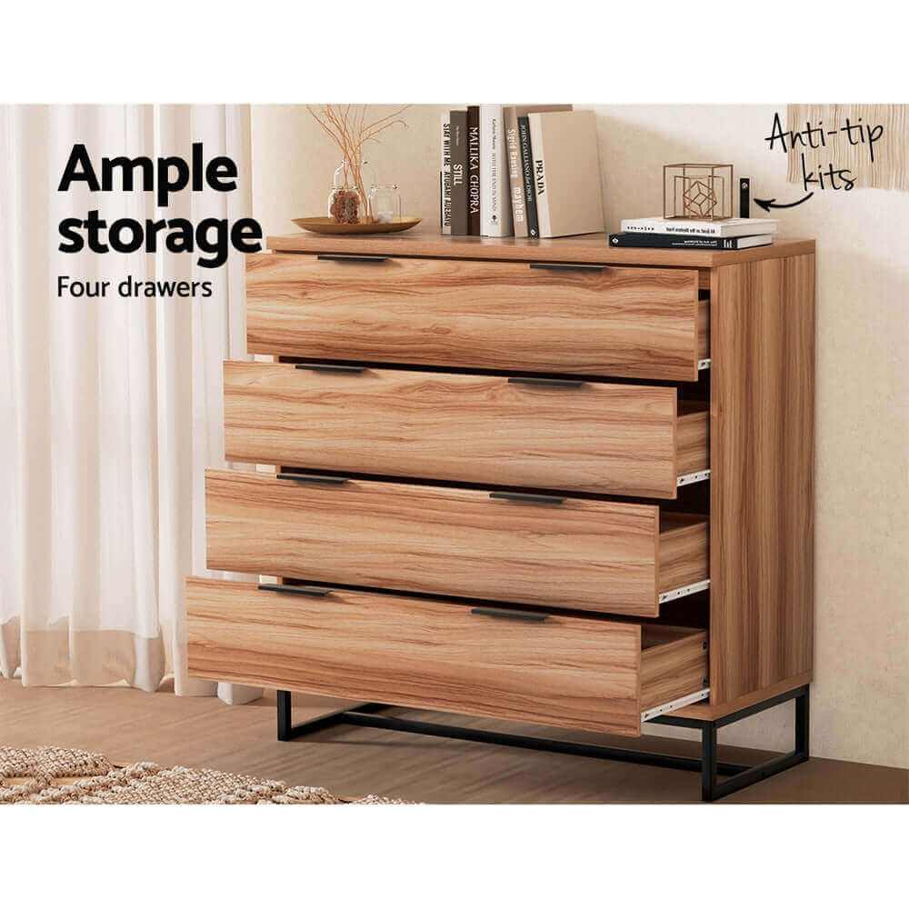 NOCHE Chest of 4 Drawer Tallboy Storage - Rust Oak