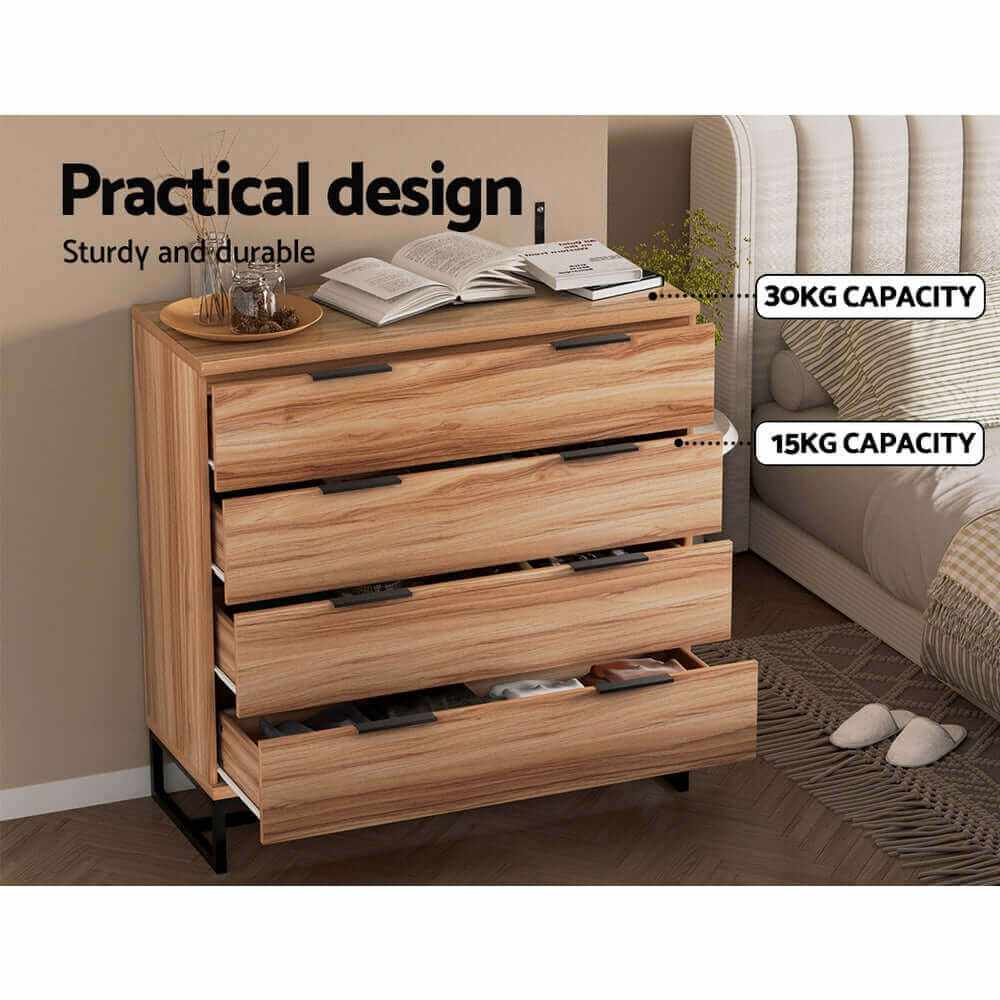 NOCHE Chest of 4 Drawer Tallboy Storage - Rust Oak