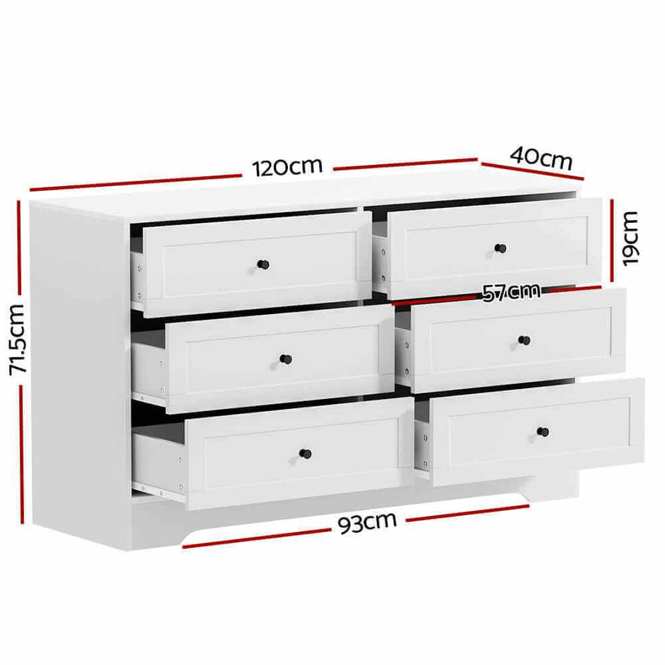 white 6 drawer chest