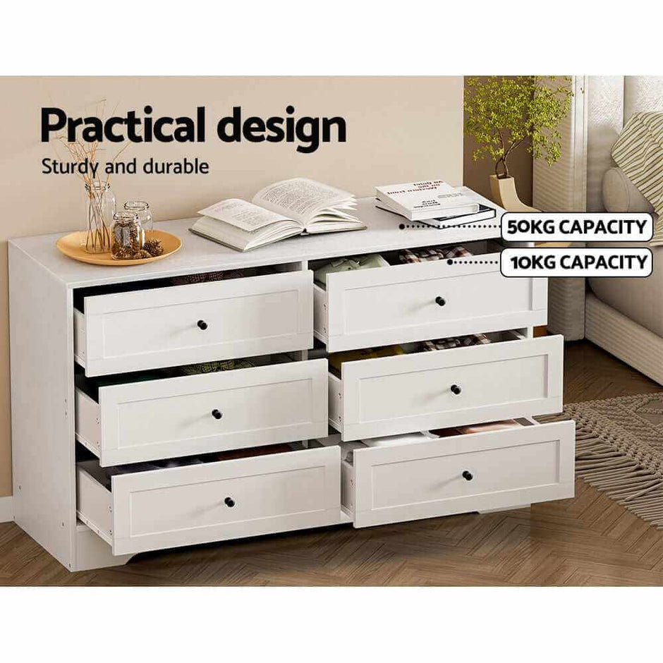 white 6 drawer chest