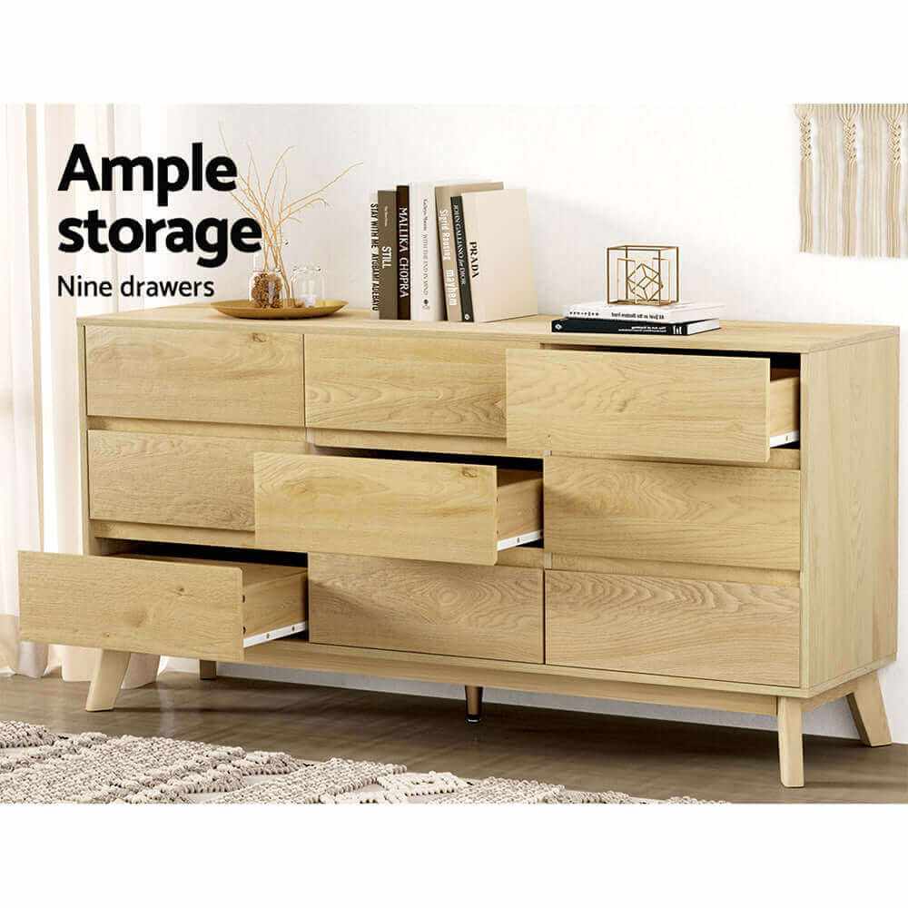 XAVI 9 Drawer Chest of Drawers Cabinet - Pine