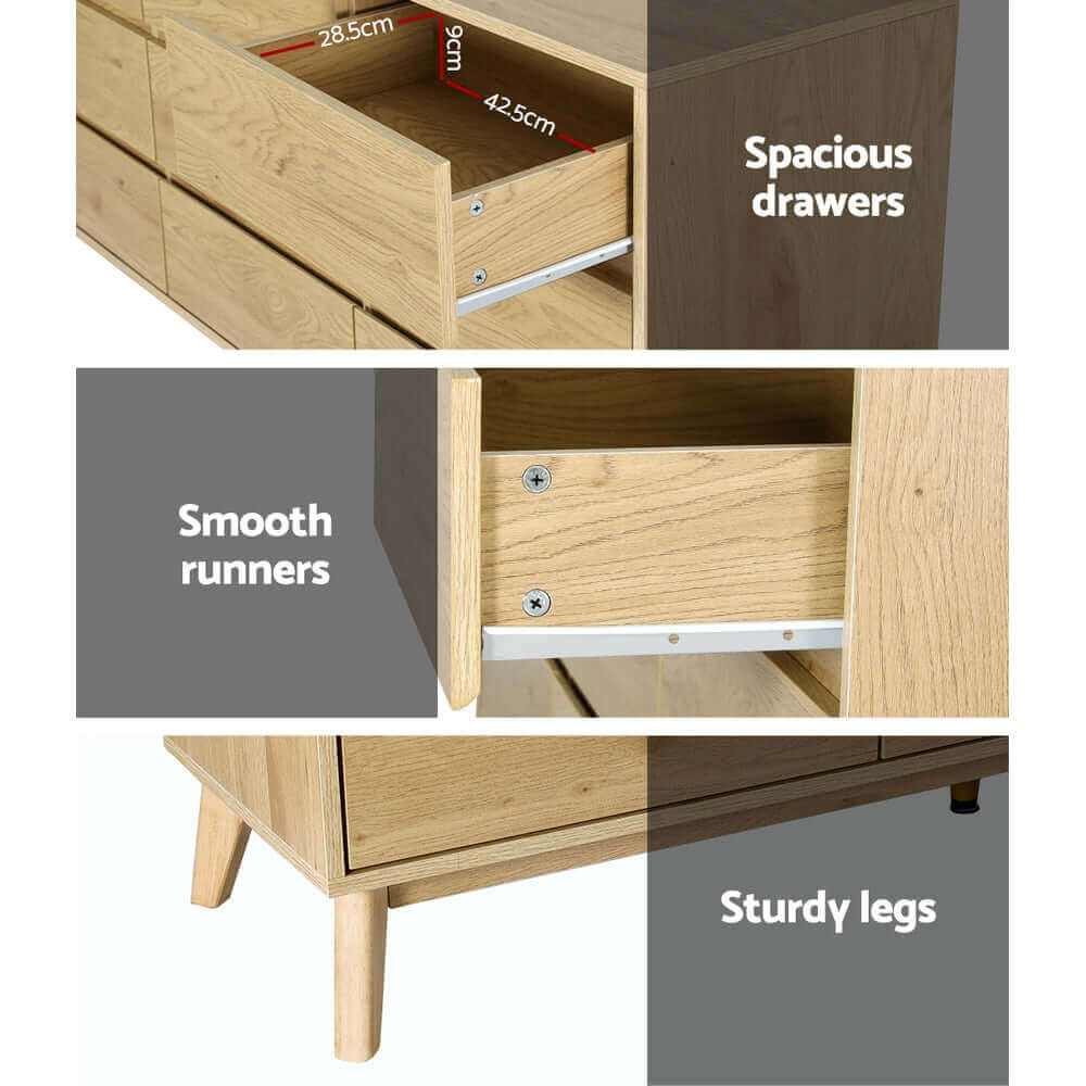 XAVI 9 Drawer Chest of Drawers Cabinet - Pine