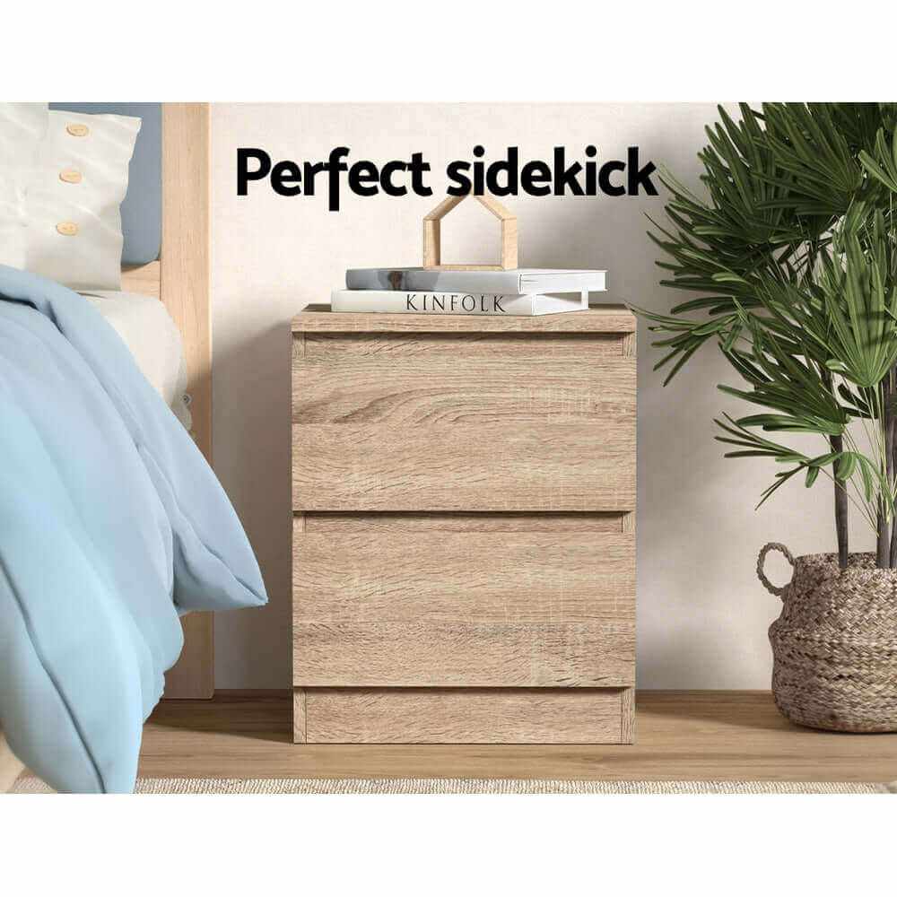 PEPE Bedside Table 2 Drawers Cabinet - Oak