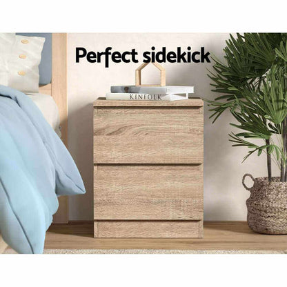 Artiss Bedside Table 2 Drawers - PEPE Oak