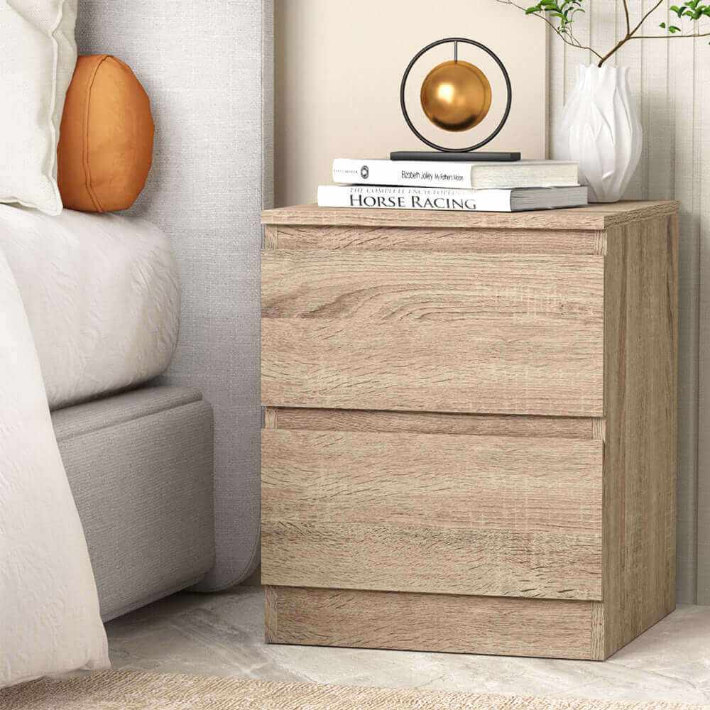 PEPE Bedside Table 2 Drawers Cabinet - Oak