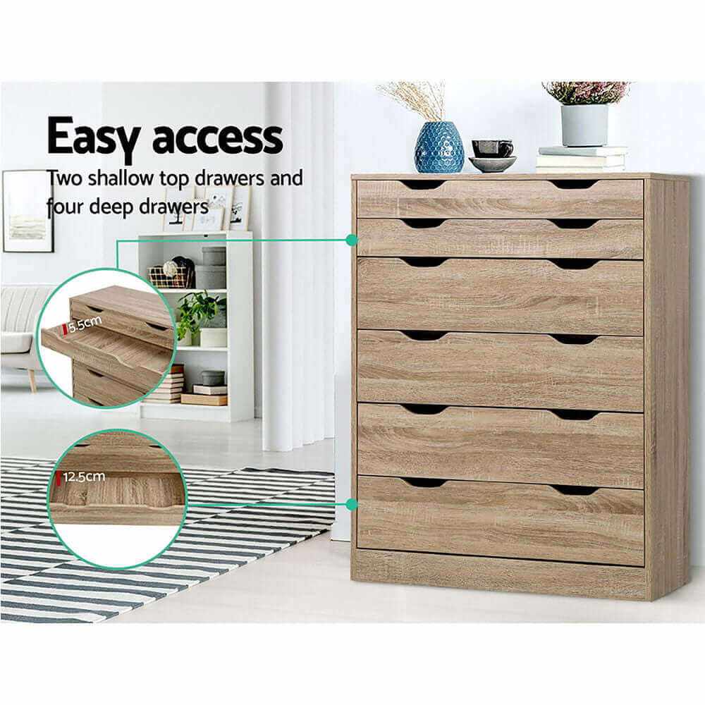 Artiss Modern 6 Chest of Drawers - MYLA Oak