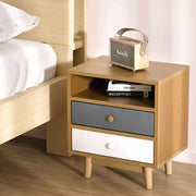BERTHA Bedside Table 2 Drawers with Shelf - Oak