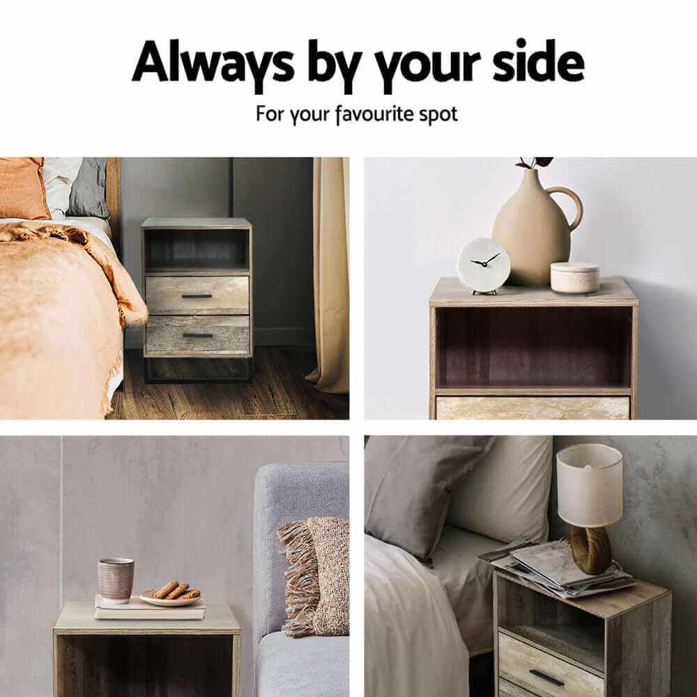 Artiss Modern Bedside Table 2 Drawers - BADAN