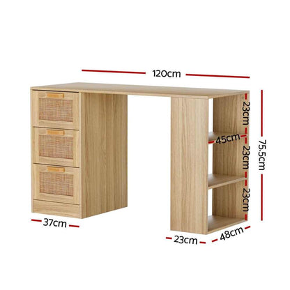 Artiss Computer Desk Drawer Shelf Home Office Study Table Rattan Oak 1