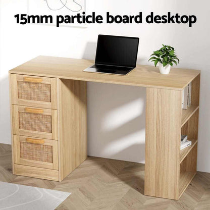 Artiss Computer Desk Drawer Shelf Home Office Study Table Rattan Oak 1