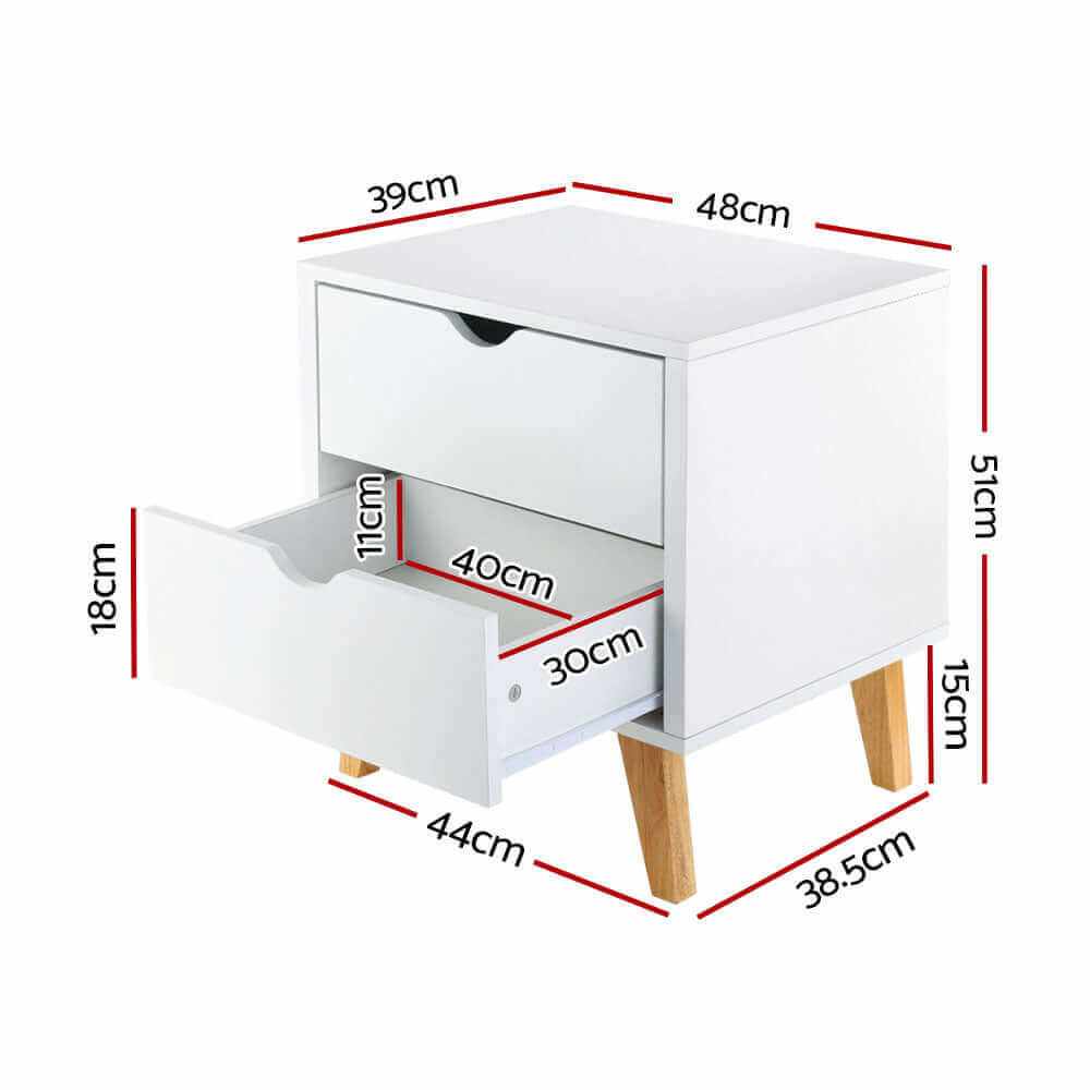 ANDERS Bedside Table 2 Drawers White