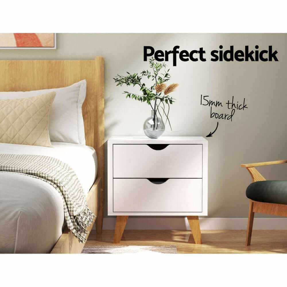 ANDERS Bedside Table 2 Drawers White