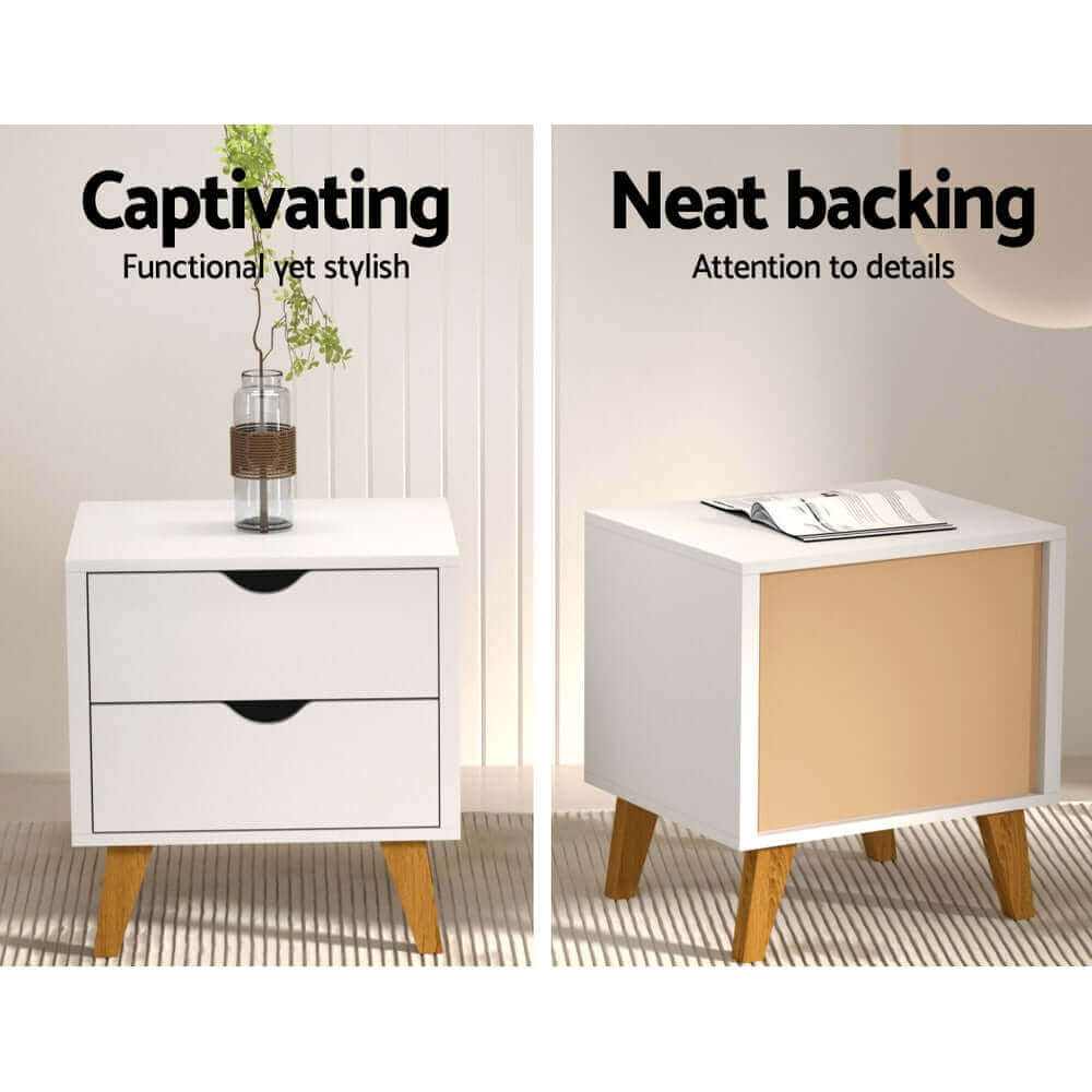 ANDERS Bedside Table 2 Drawers White