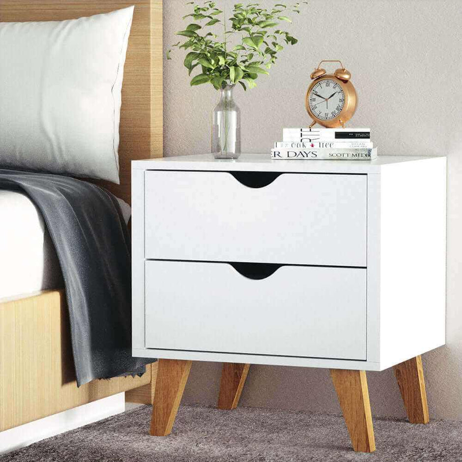 Bedside Table 2 Drawers White