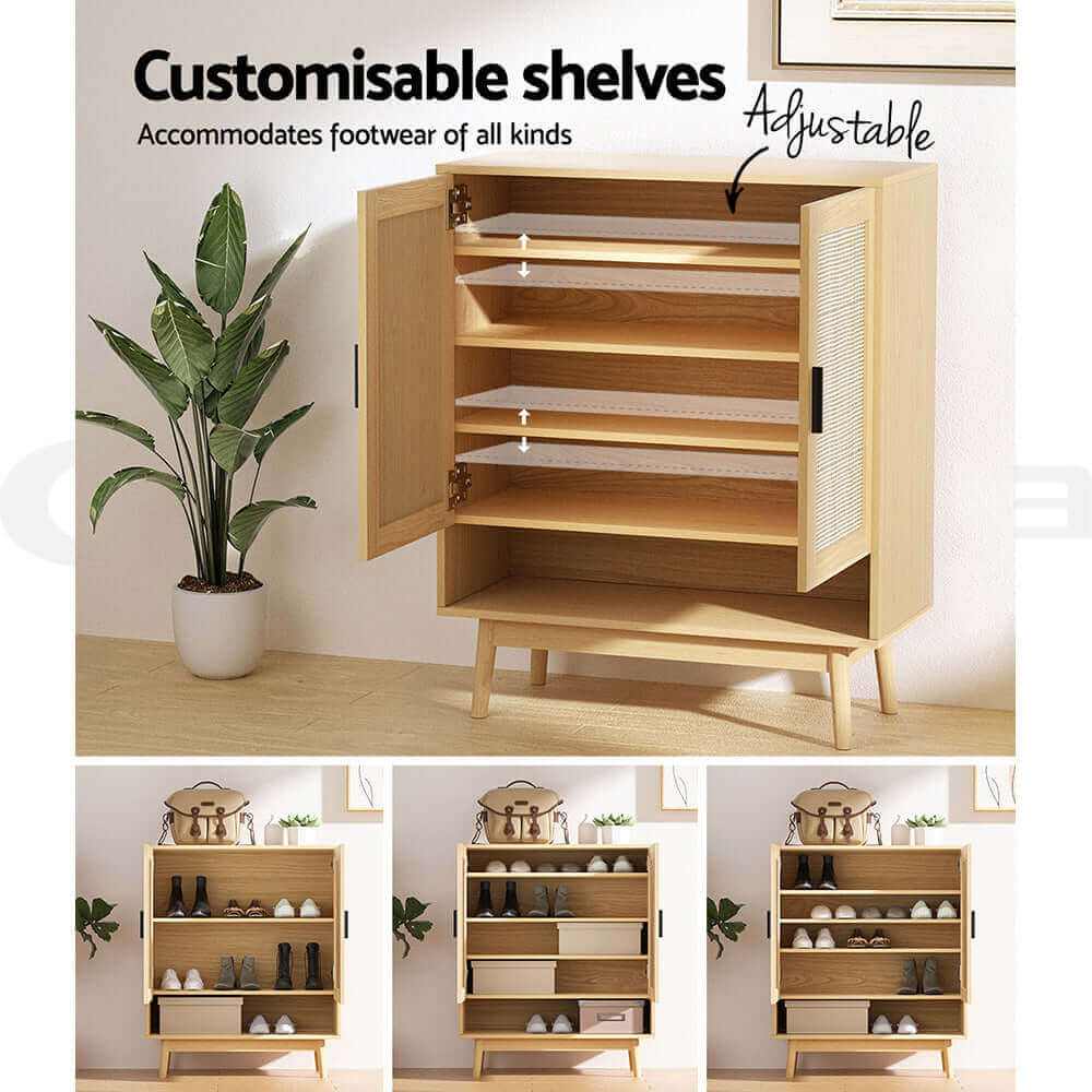 Briony Shoe Rack Cabinet Rattan 5-tier 20 Pairs