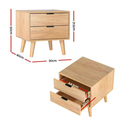 Artiss Pine Bedside Table 2 Drawers