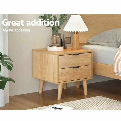 Artiss Pine Bedside Table 2 Drawers