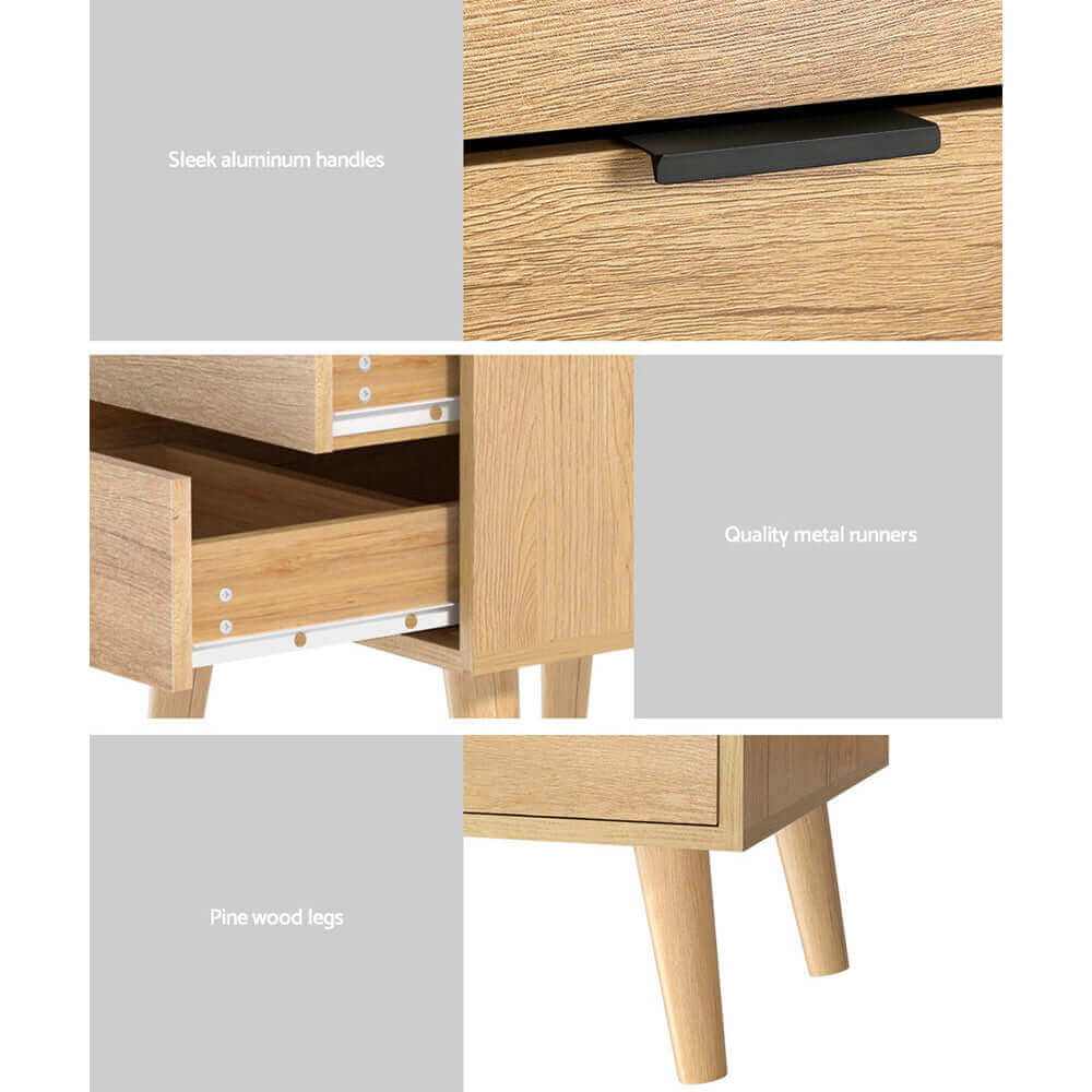 Artiss Pine Bedside Table 2 Drawers