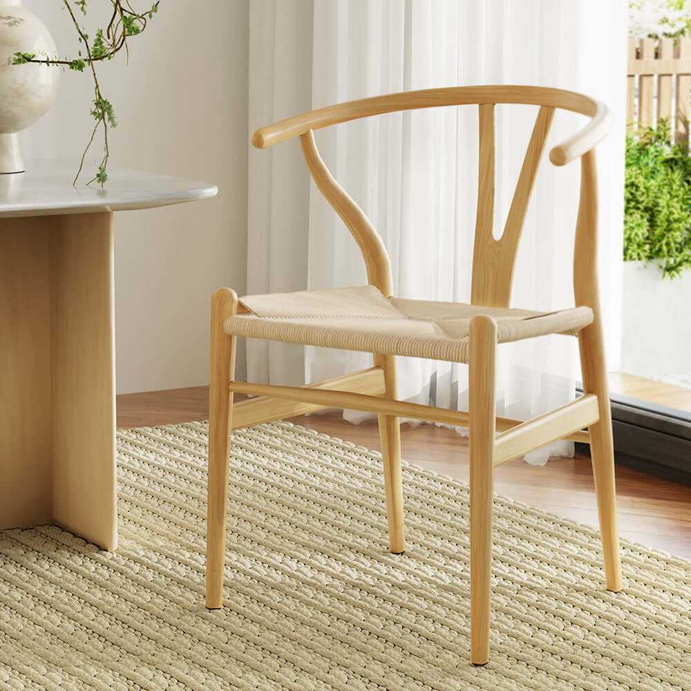 Wishbone Back Wood Rattan Dining Chair