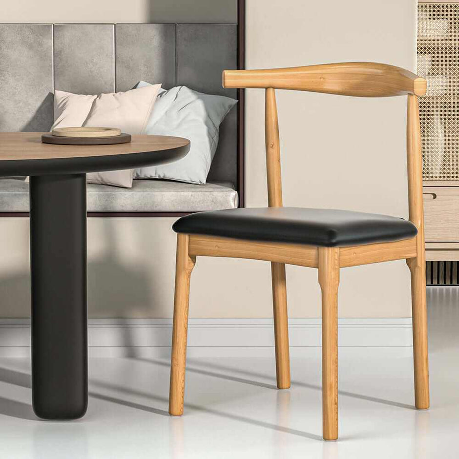 Dining Chair Leather Seat Black