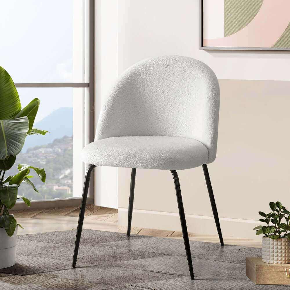 Artiss Dining Chairs Set of 2 Sherpa Boucle White