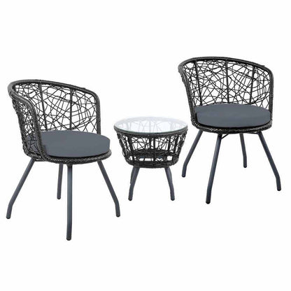 Gardeon 3PC Bistro Set Outdoor Furniture Rattan Table Chairs Garden - 