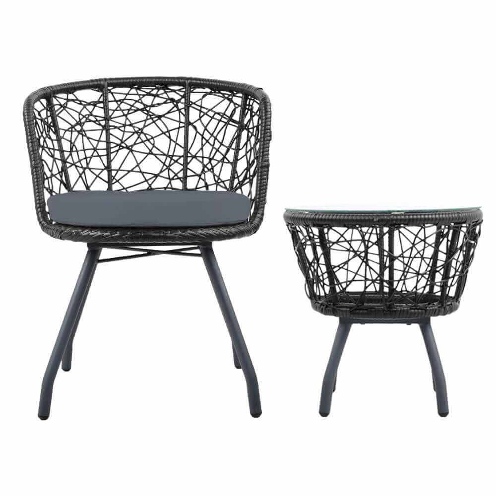 Gardeon 3PC Bistro Set Outdoor Furniture Rattan Table Chairs Garden - 