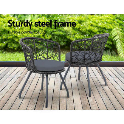 Gardeon 3PC Bistro Set Outdoor Furniture Rattan Table Chairs Garden - 