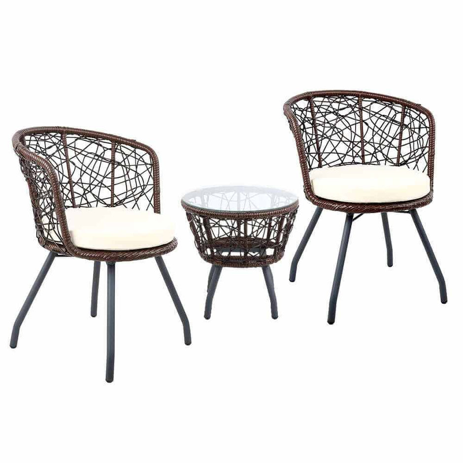 brown wicker patio table and chairs